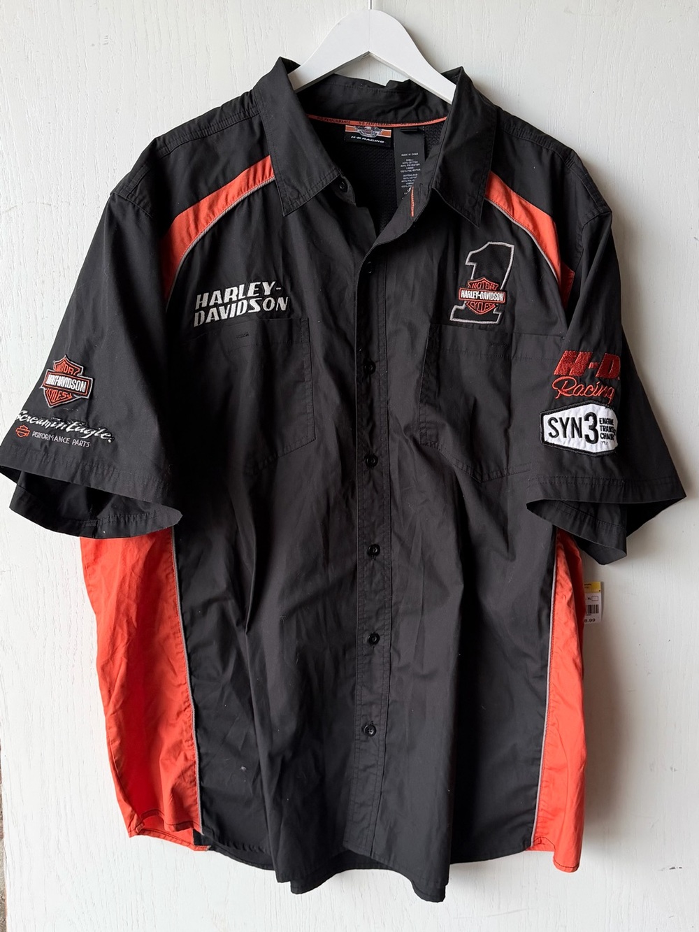 Harley Davidson HD Racing Black/Orange Vented Motorcycle Button Shirt Size 4XL